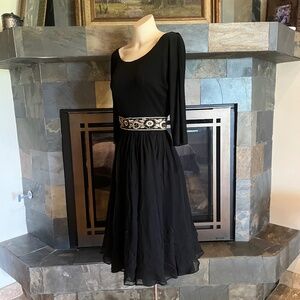 50s Joan Leslie  Silk Chiffon &Jersey Cocktail Swing Circle Skirt Dress S